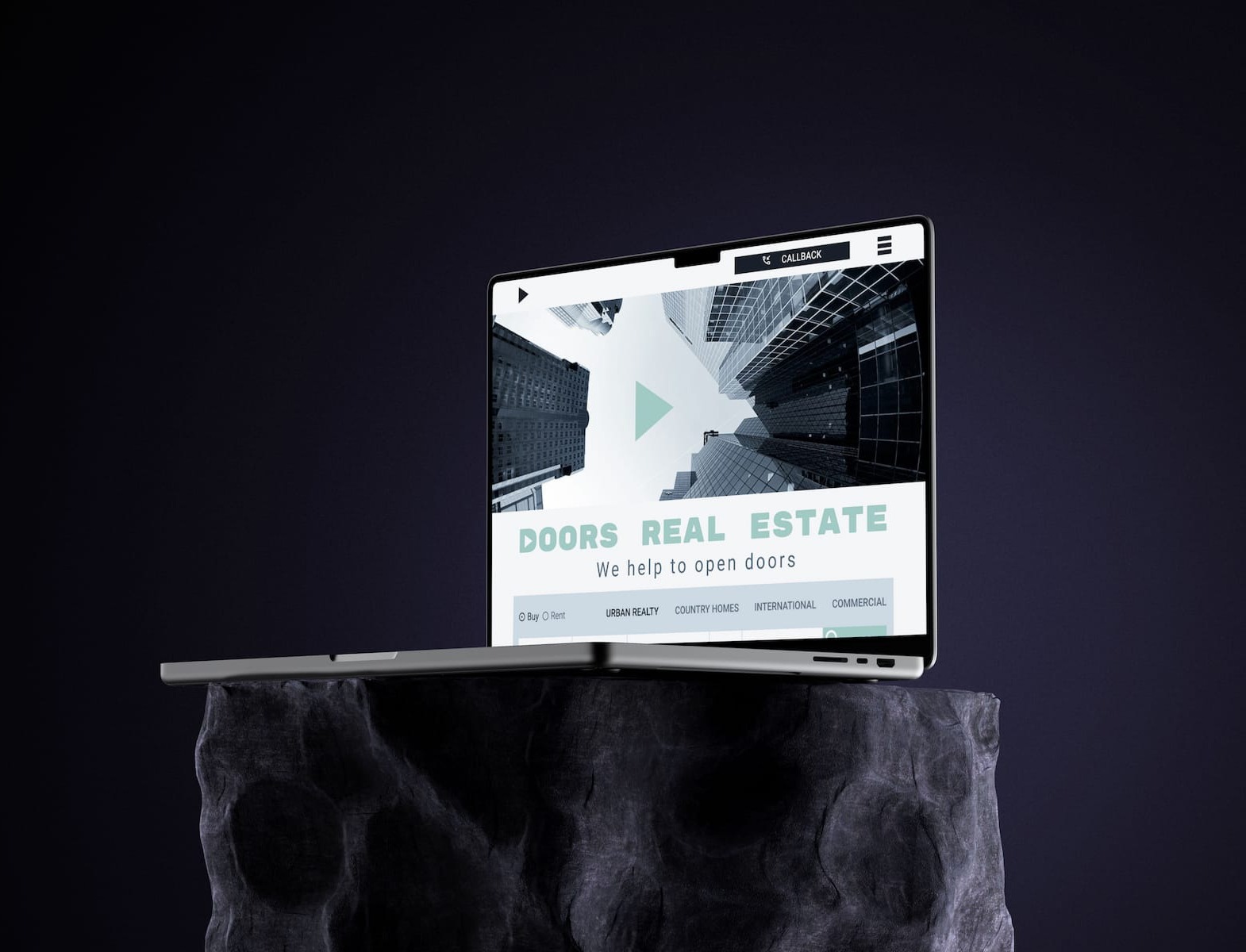 MacBook Pro на каменном постаменте (Editorial Showcase)